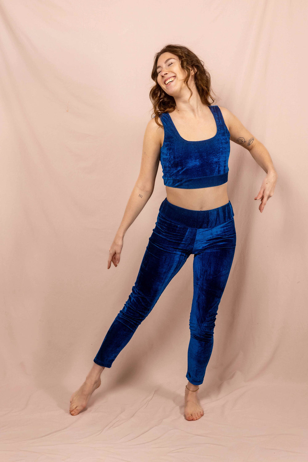 Samt leggins, Winterleggins, Yogalaggins, sporthose, yogahose, blau, lang, Yoga aoutfit, Top, Oberteil
