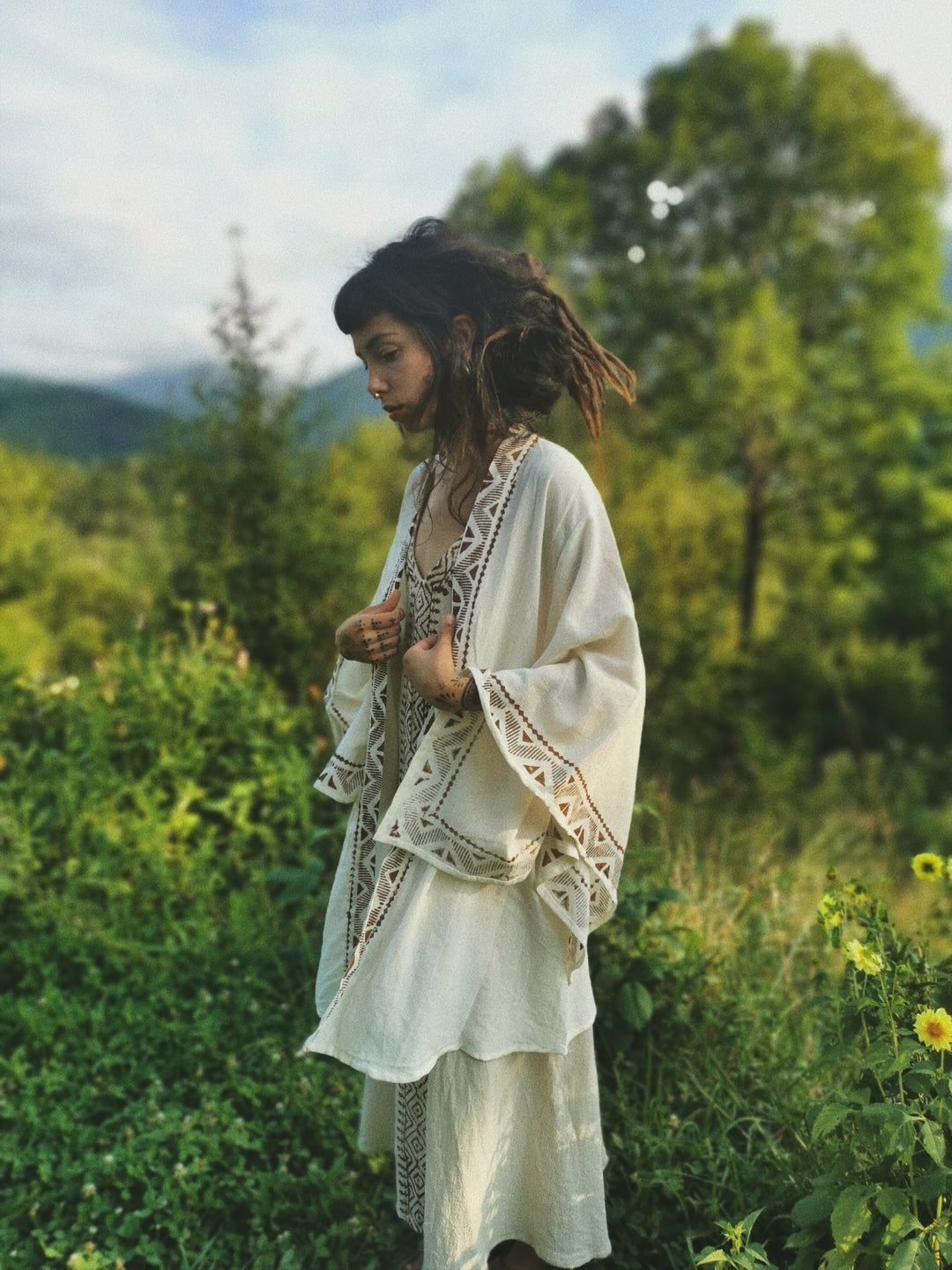 Kimono YUKI aus Hanf-Leinen | weiß mit Blockprint | CAPSULE COLLECTION