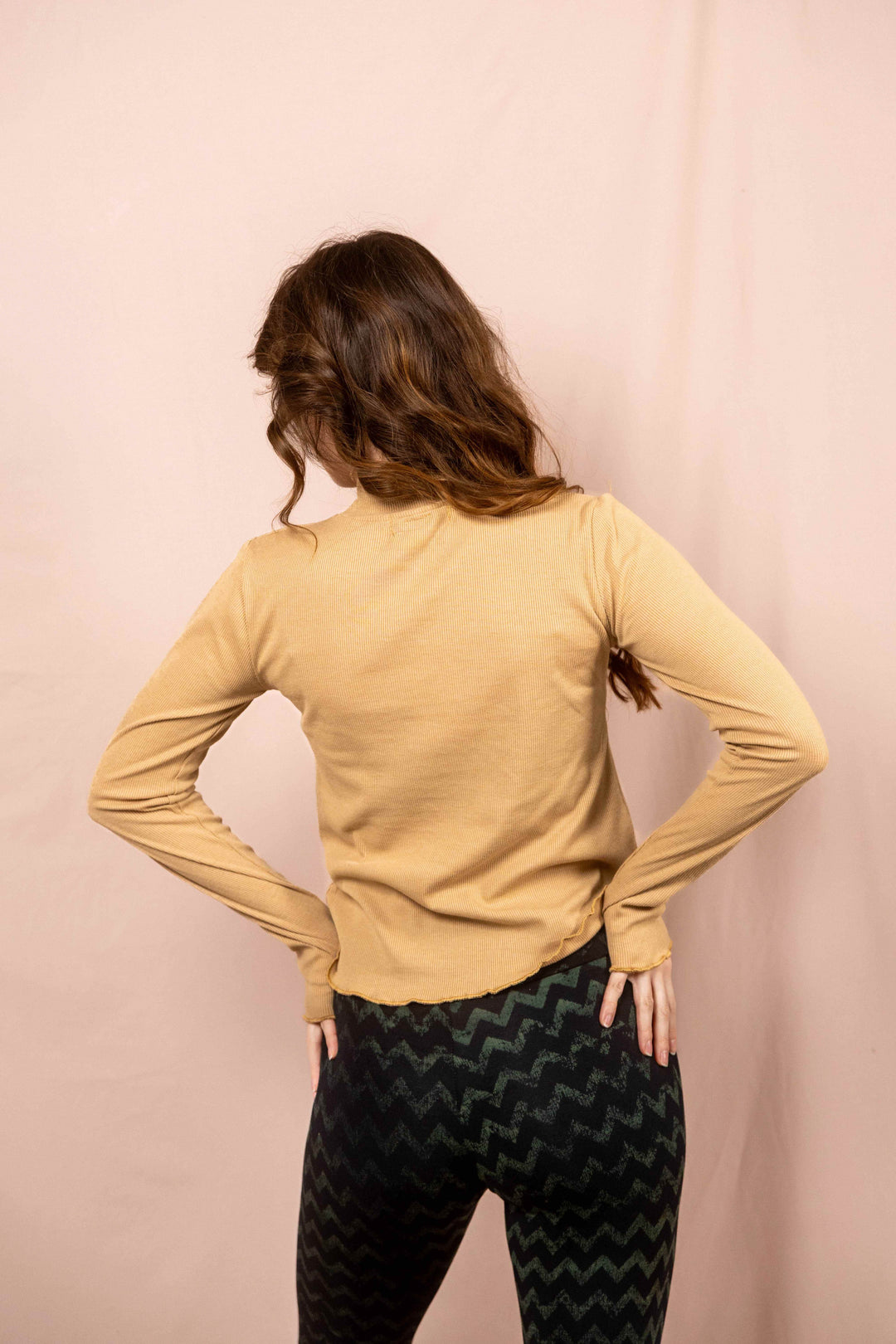 Wintertop, Beige, Stehkragen, Rollkragen, Wintersport, Feinrip Langsleeven, Langärmliges Shirt