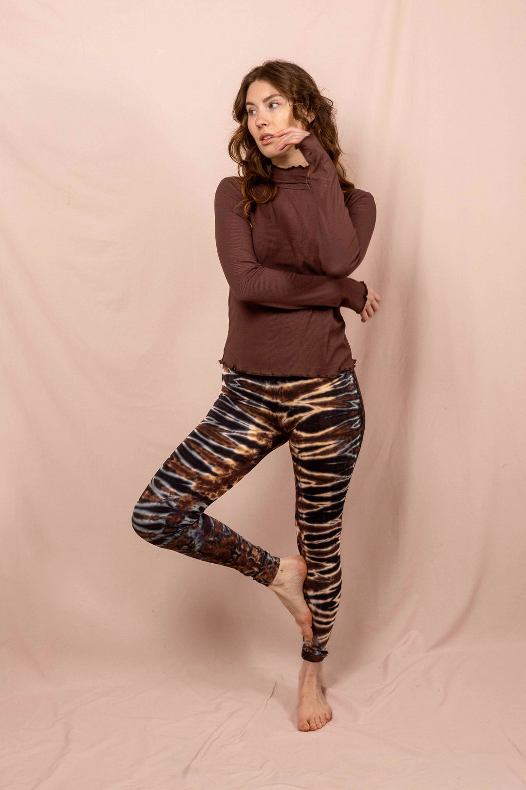 Wintertop, Braun, Stehkragen, Rollkragen, Wintersport, Feinrip Langsleeve