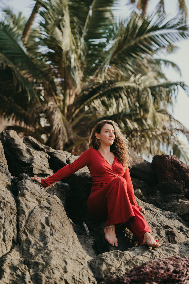 Trainingshose, Yogahose, Sporthose, Leggins, rote Schlaghose sport, Sportoberteil, Yoga Top, Yogaset