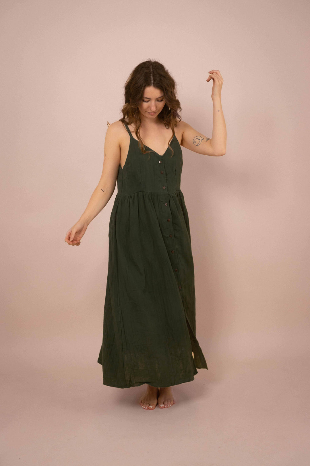 Kleid YOKO mit Knöpfen ~ Dunkelgrün