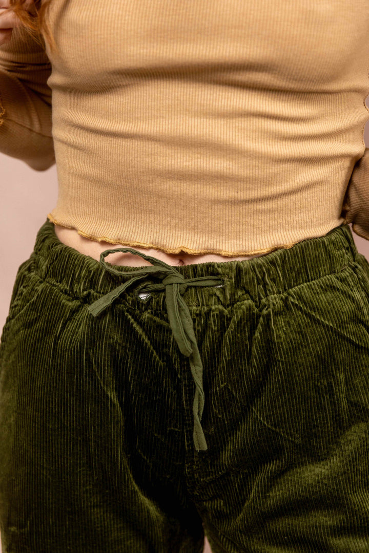 lockere cord hose, Urlaub, weite hose, relaxed hose, Grün, mit Tasche