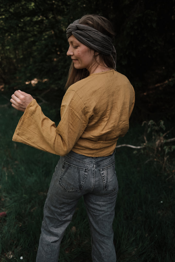 Musselin Wickelbluse SOLEIL in senfgelb