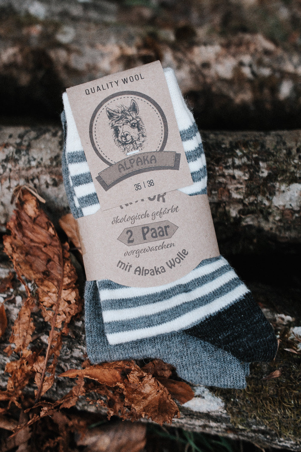 Superwarme Alpaka Socken gestreift grau/weiß ~ 2 Paar