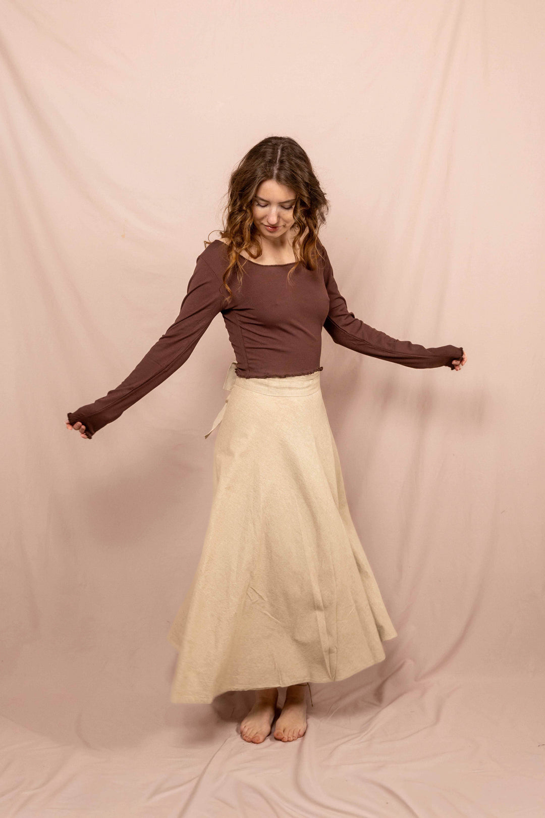 Wickelroch in Natur, Naturtextilie, Baumwolle, Langer weiter Rock, Zum Binden, Rock Beige