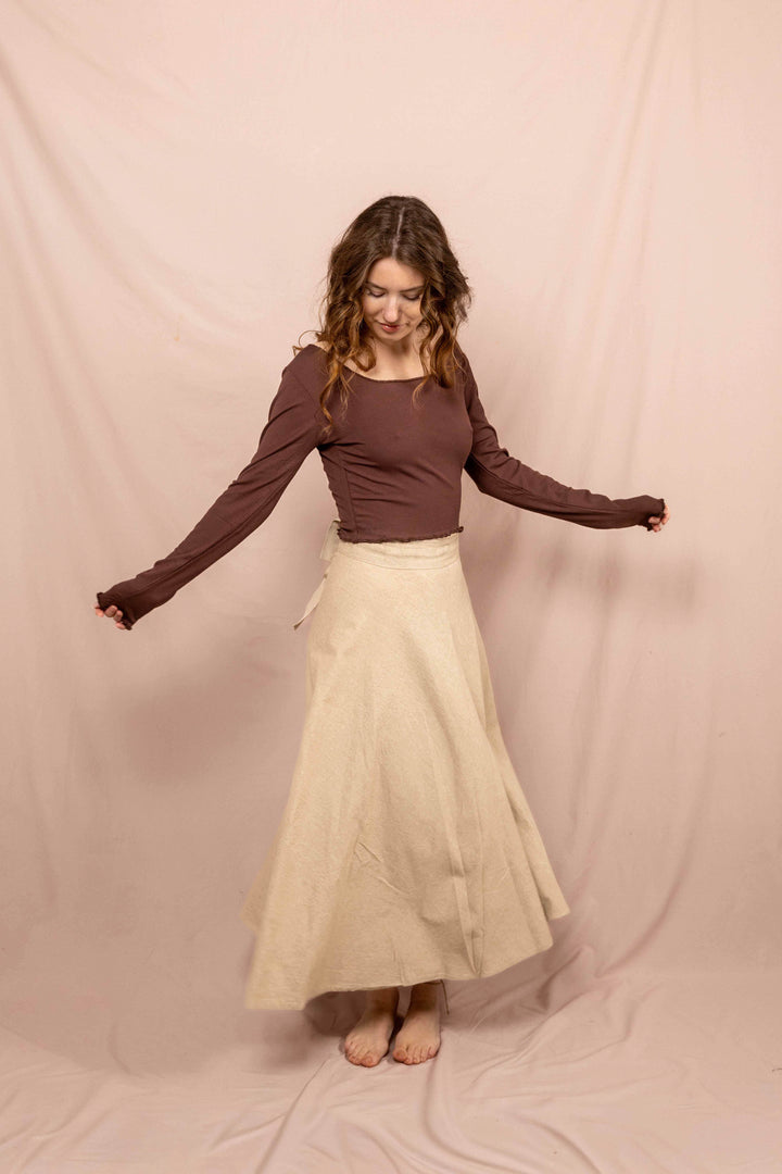 Wickelroch in Natur, Naturtextilie, Baumwolle, Langer weiter Rock, Zum Binden, Rock Beige