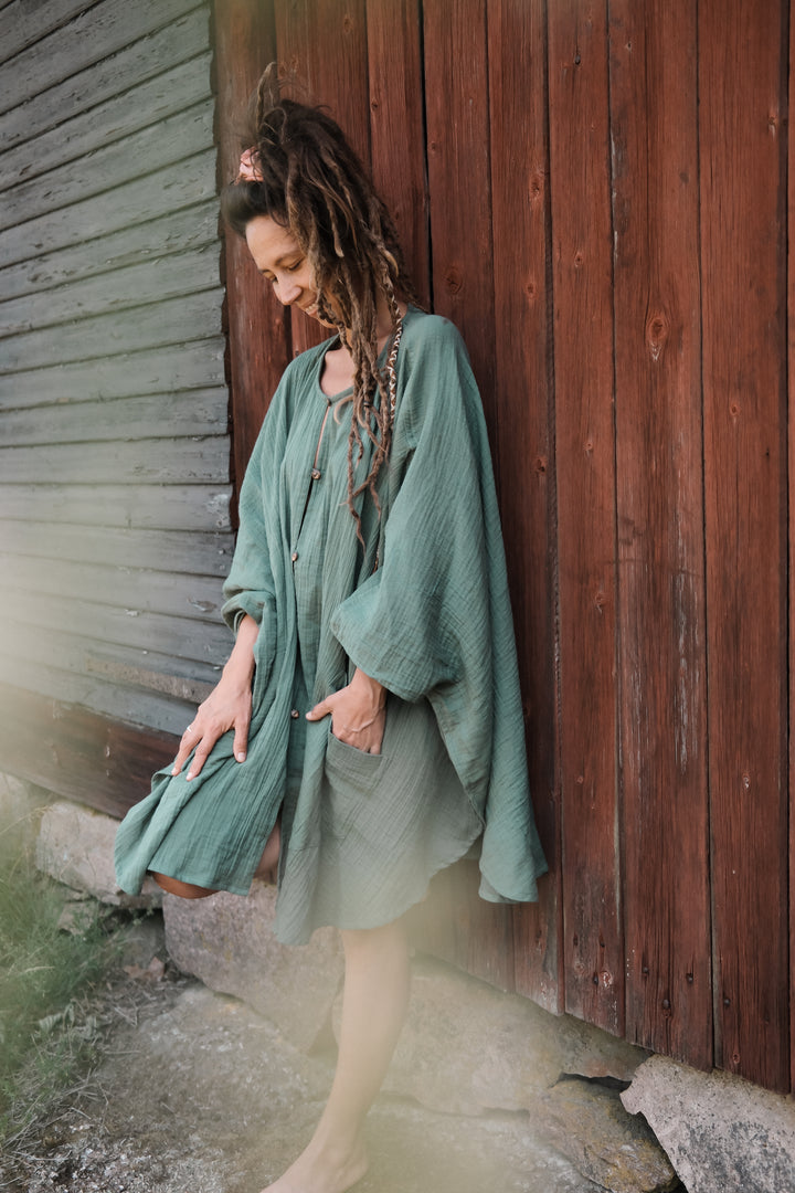 Musselin Poncho-Kleid ~ SMARAGD