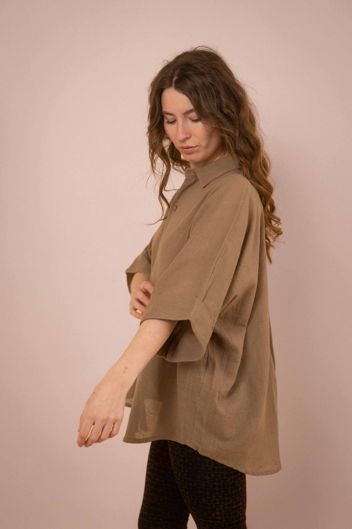 Hemd ~ JAMIE Taupe in Slub Baumwolle
