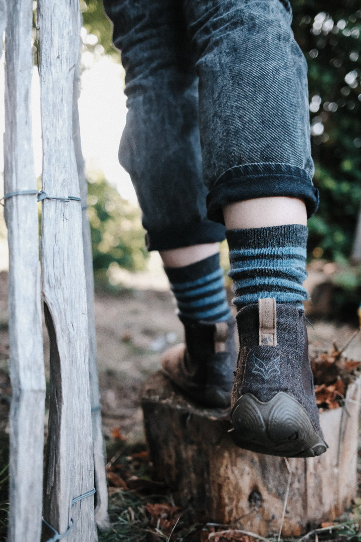 Superwarme Alpaka Socken gestreift blau/grau ~ 2 Paar