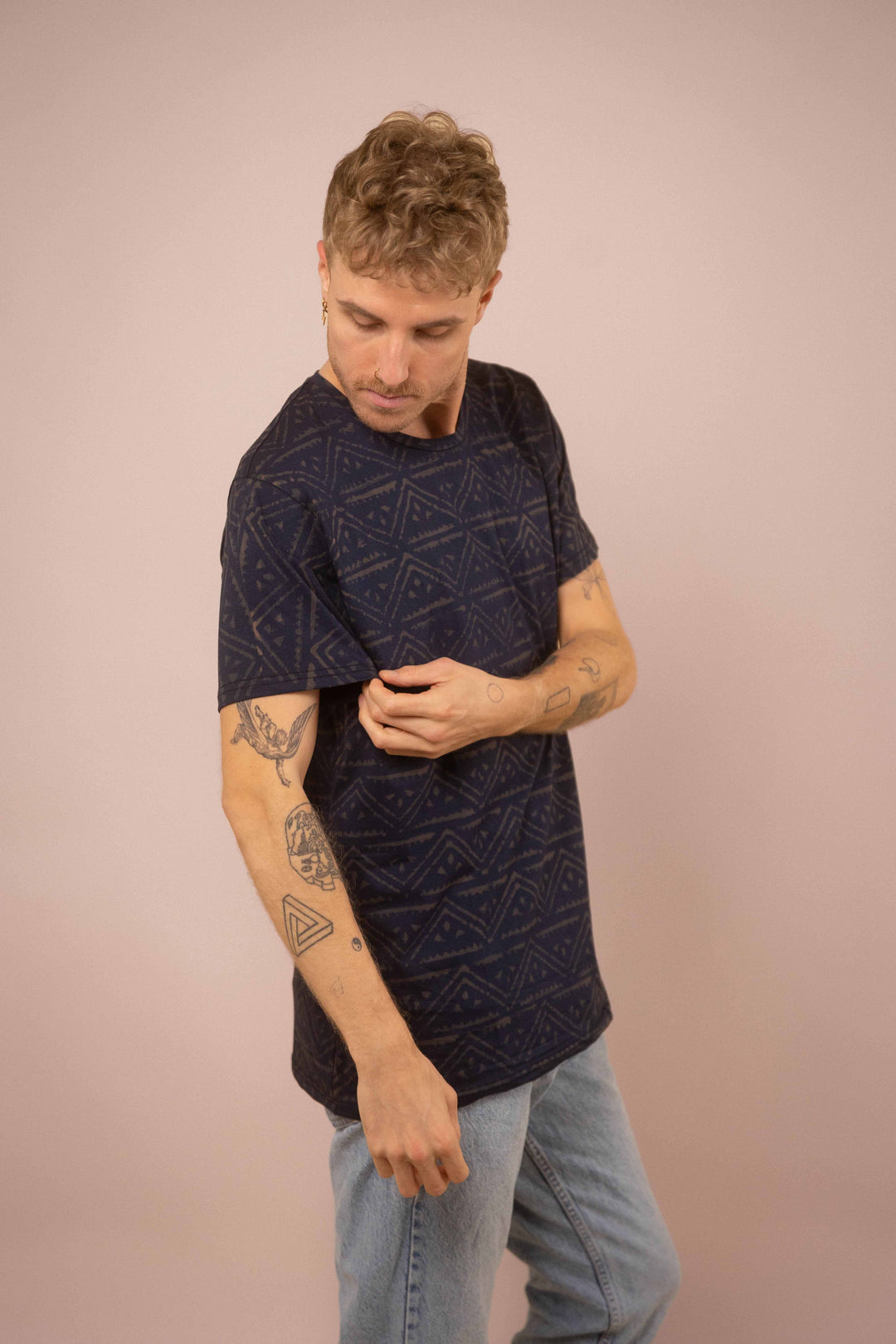 T-Shirt mit Blockprints blau-blau