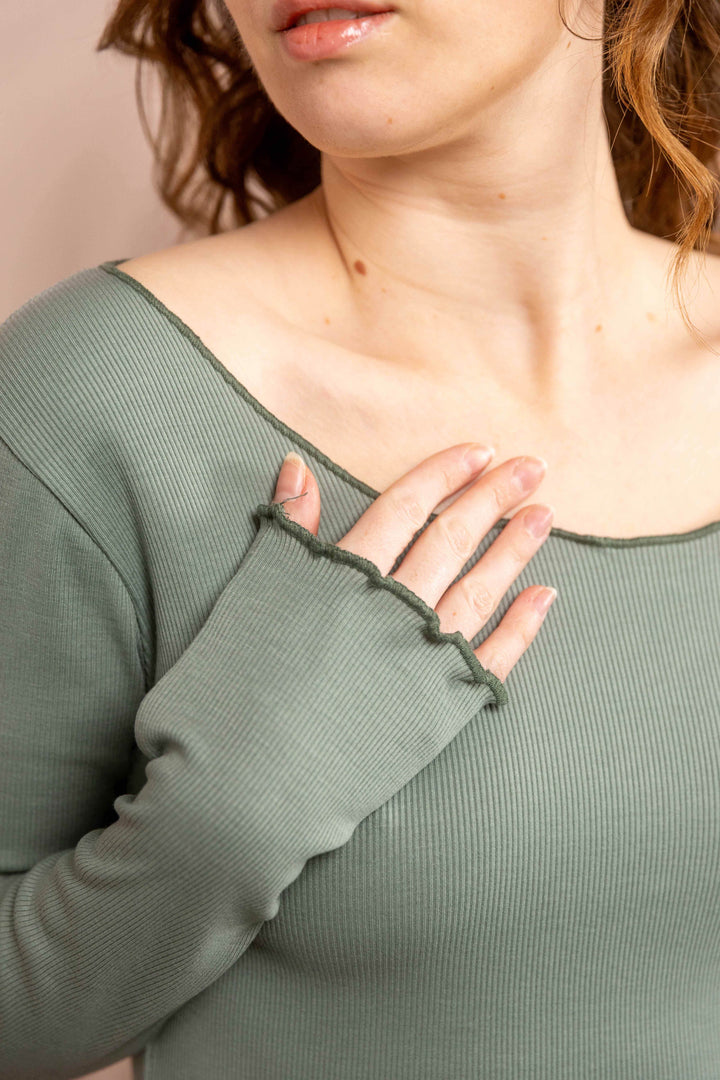 Feinripp Shirt, Longsleeve Top, Langärmlig es Oberteil in Mint Grün