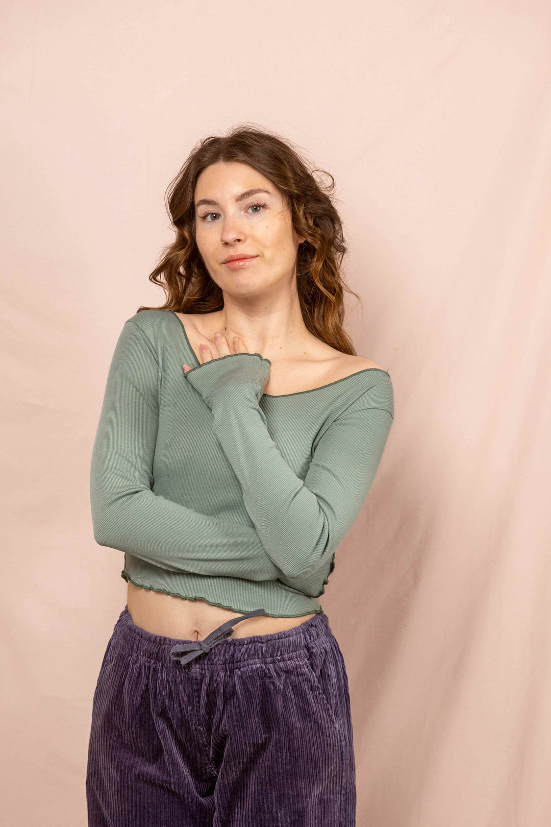 Feinripp Shirt, Longsleeve Top, Langärmlig es Oberteil in Mint Grün