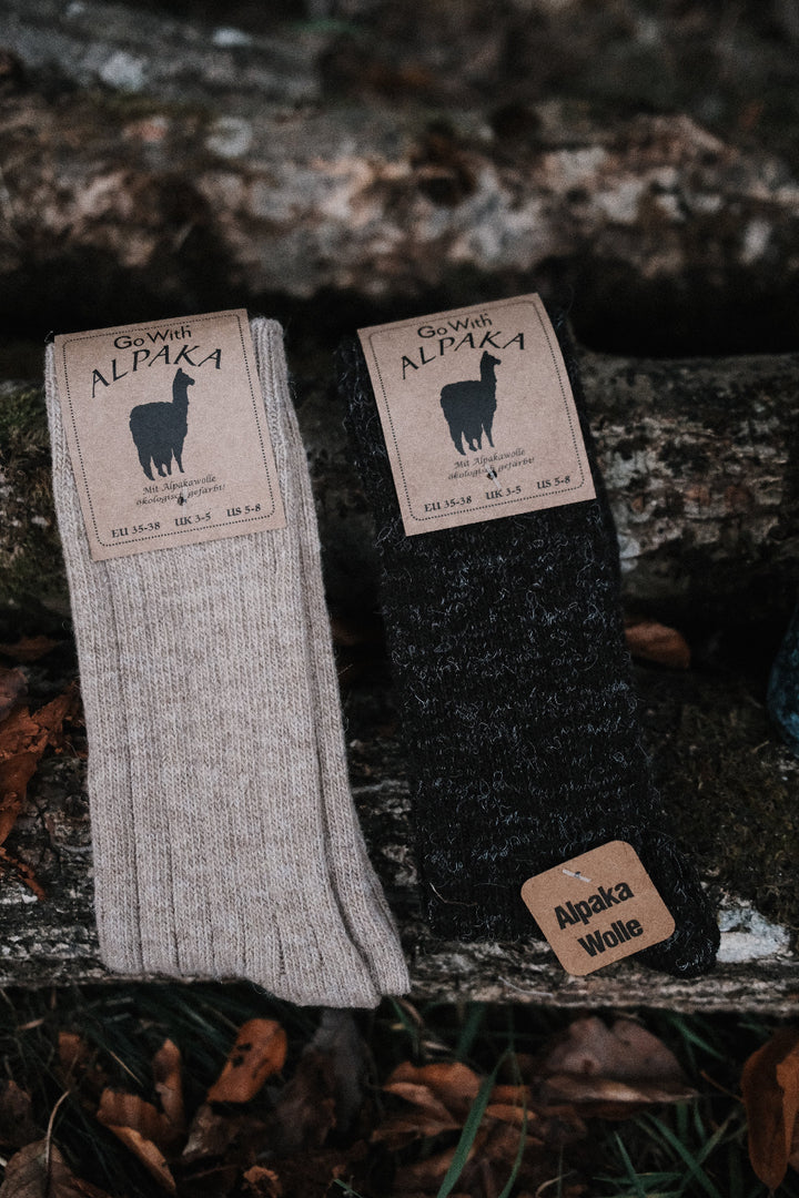 Superwarme Alpaka Socken beige + braun ~ 2 Paar