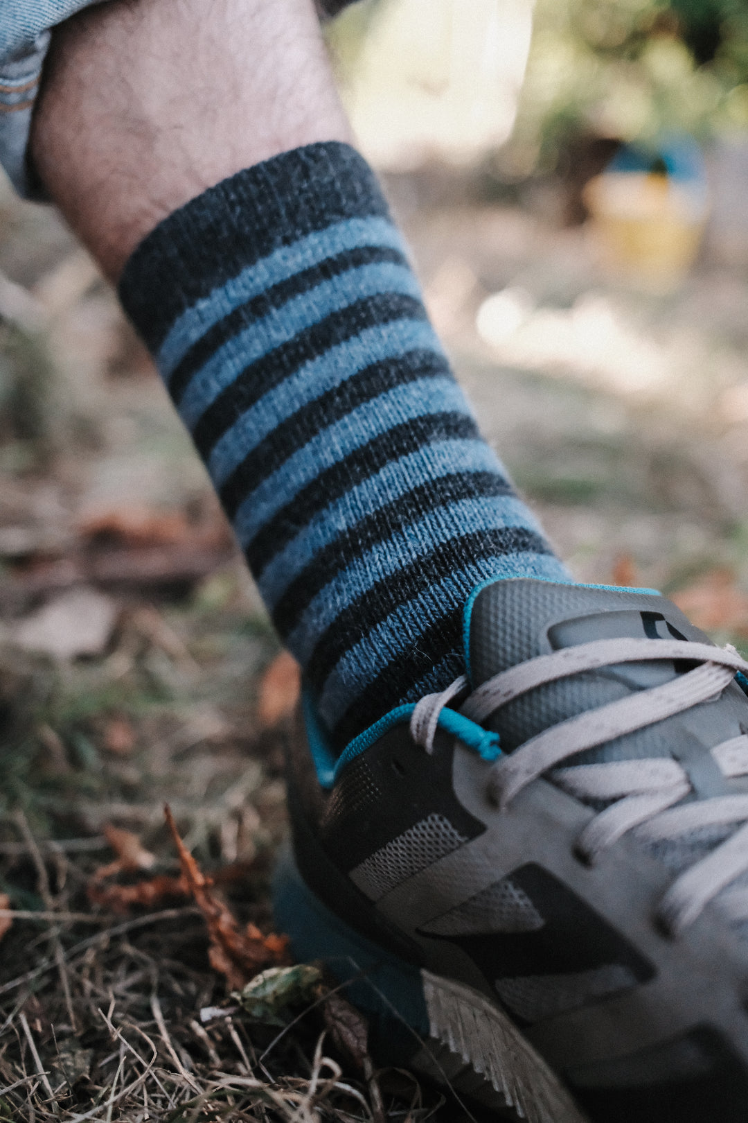 Superwarme Alpaka Socken gestreift blau/grau ~ 2 Paar