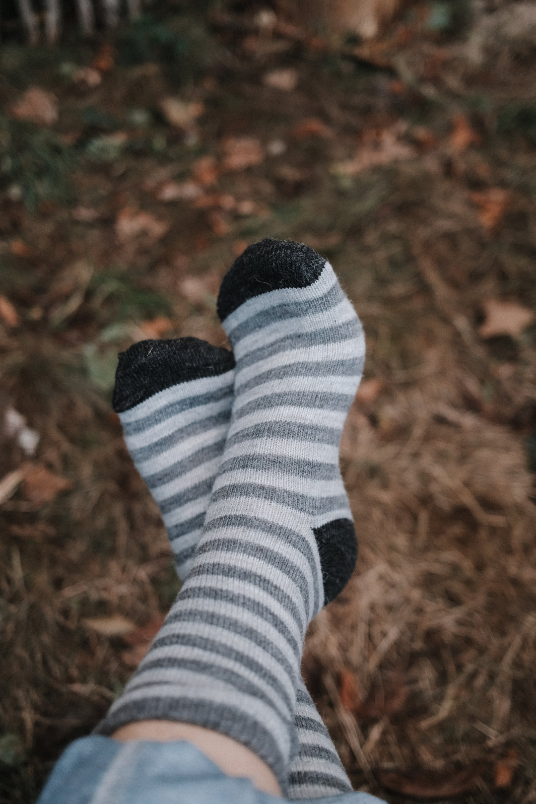 Superwarme Alpaka Socken gestreift grau/grau ~ 2 Paar