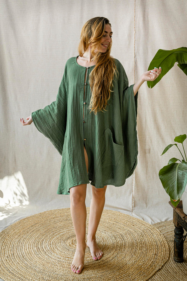 Musselin Poncho-Kleid ~ SMARAGD