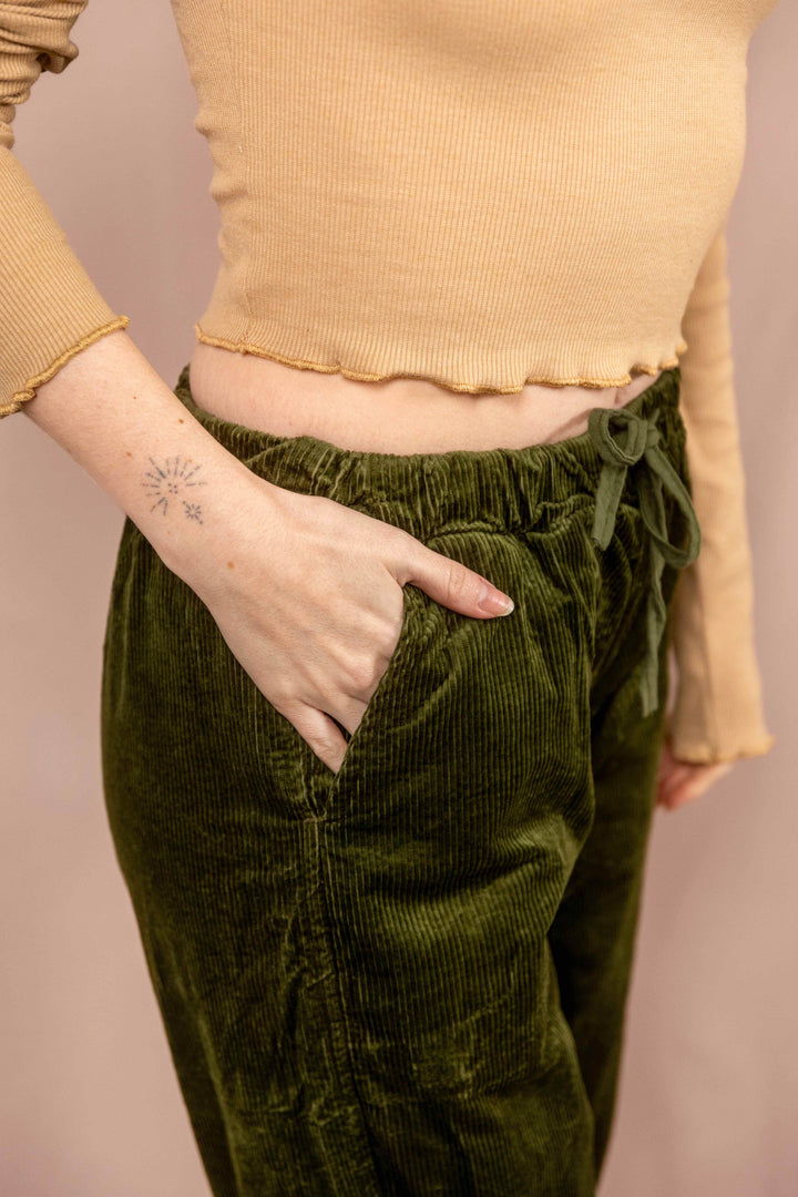 lockere cord hose, Urlaub, weite hose, relaxed hose, Grün, mit Tasche