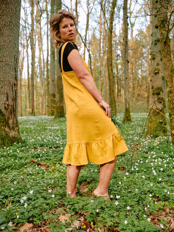 Musselin Kleid SOLEIL in senfgelb. Vintage Sommerkleid in Gelb. 100% Baumwolle.