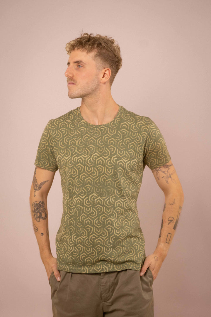 T-Shirt mit Blockprints grün