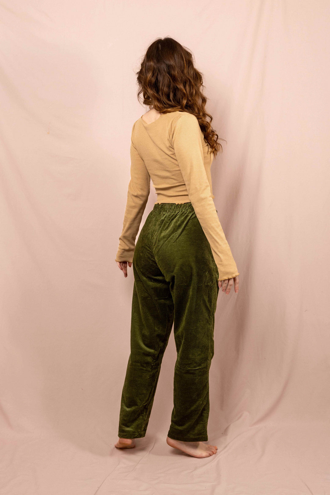 lockere cord hose, Urlaub, weite hose, relaxed hose, Grün, mit Tasche