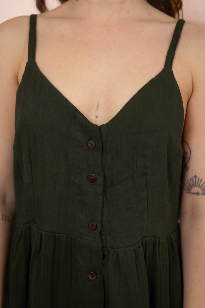 Kleid YOKO mit Knöpfen ~ Dunkelgrün