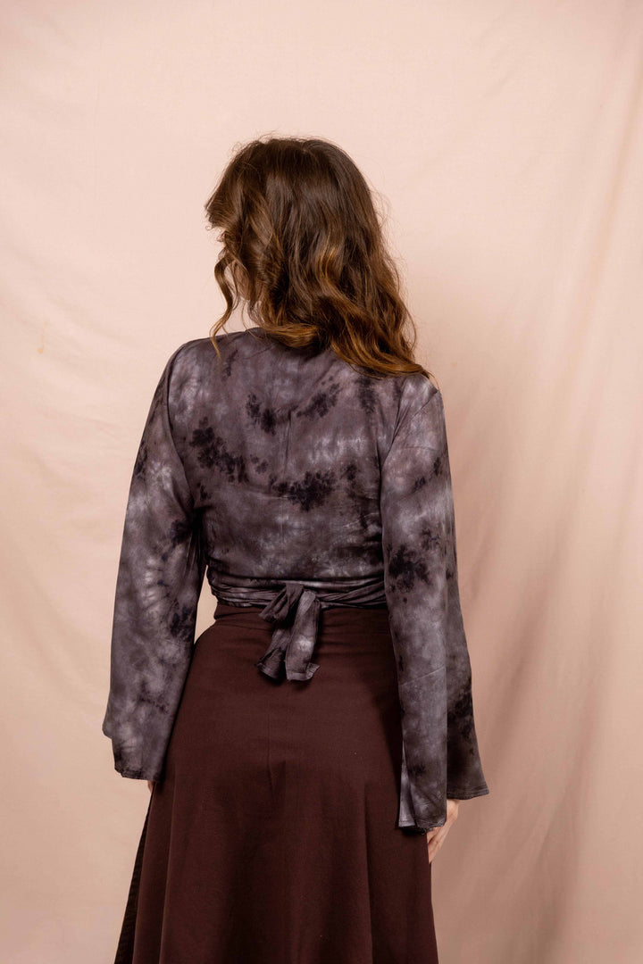 lässige Wickelbluse, Vintage Wickeltop, Top, Bluse in Batik Lila