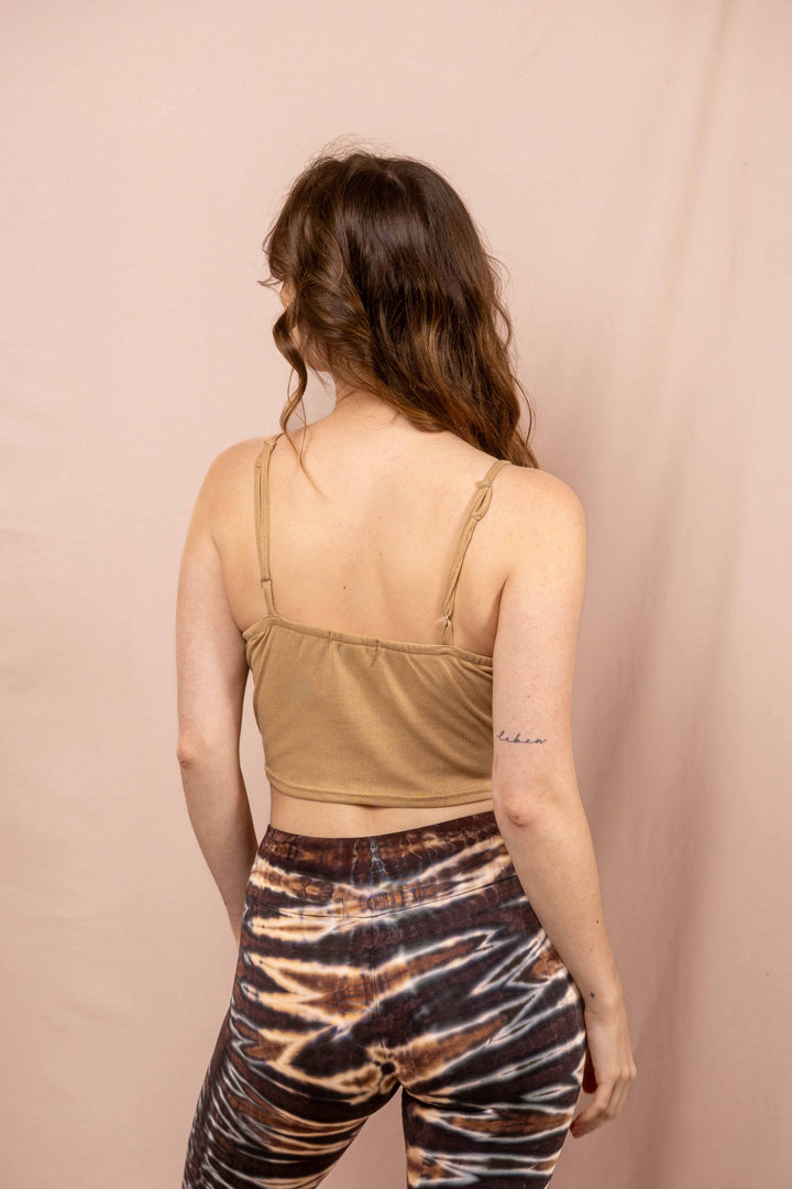 Bauchfreies Crop Top, Basic Bra Top, Oberteil in Beige mit Trägern, Feinripp BraTop