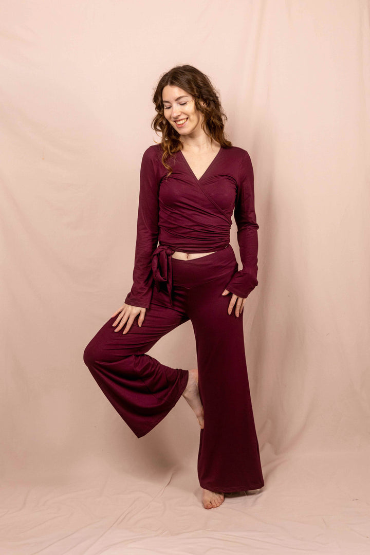 Schlaghose, Sporthose, Yogahose mit schlag in Rot / Aubergine, Hose