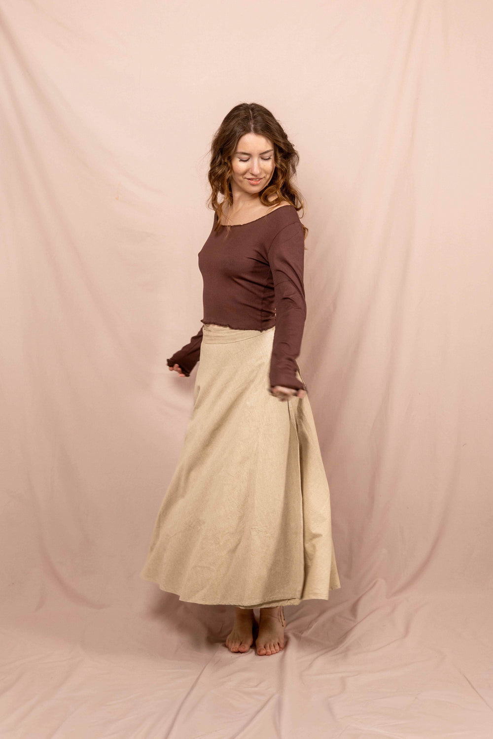 Wickelroch in Natur, Naturtextilie, Baumwolle, Langer weiter Rock, Zum Binden, Rock Beige