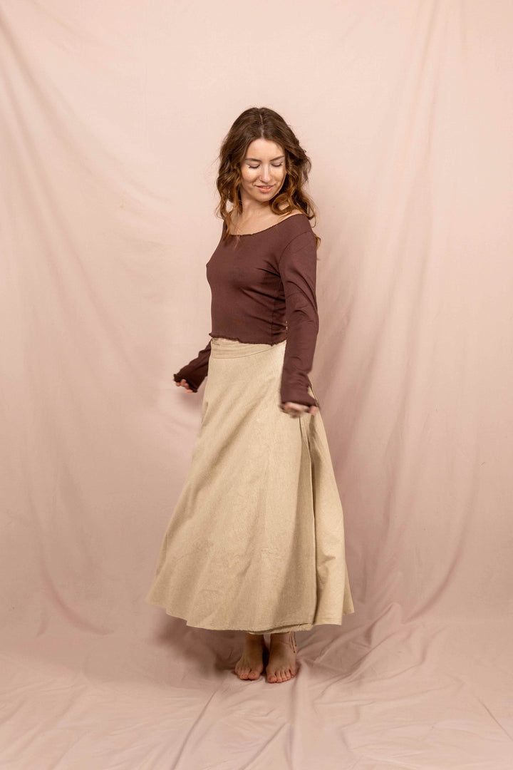 Wickelroch in Natur, Naturtextilie, Baumwolle, Langer weiter Rock, Zum Binden, Rock Beige