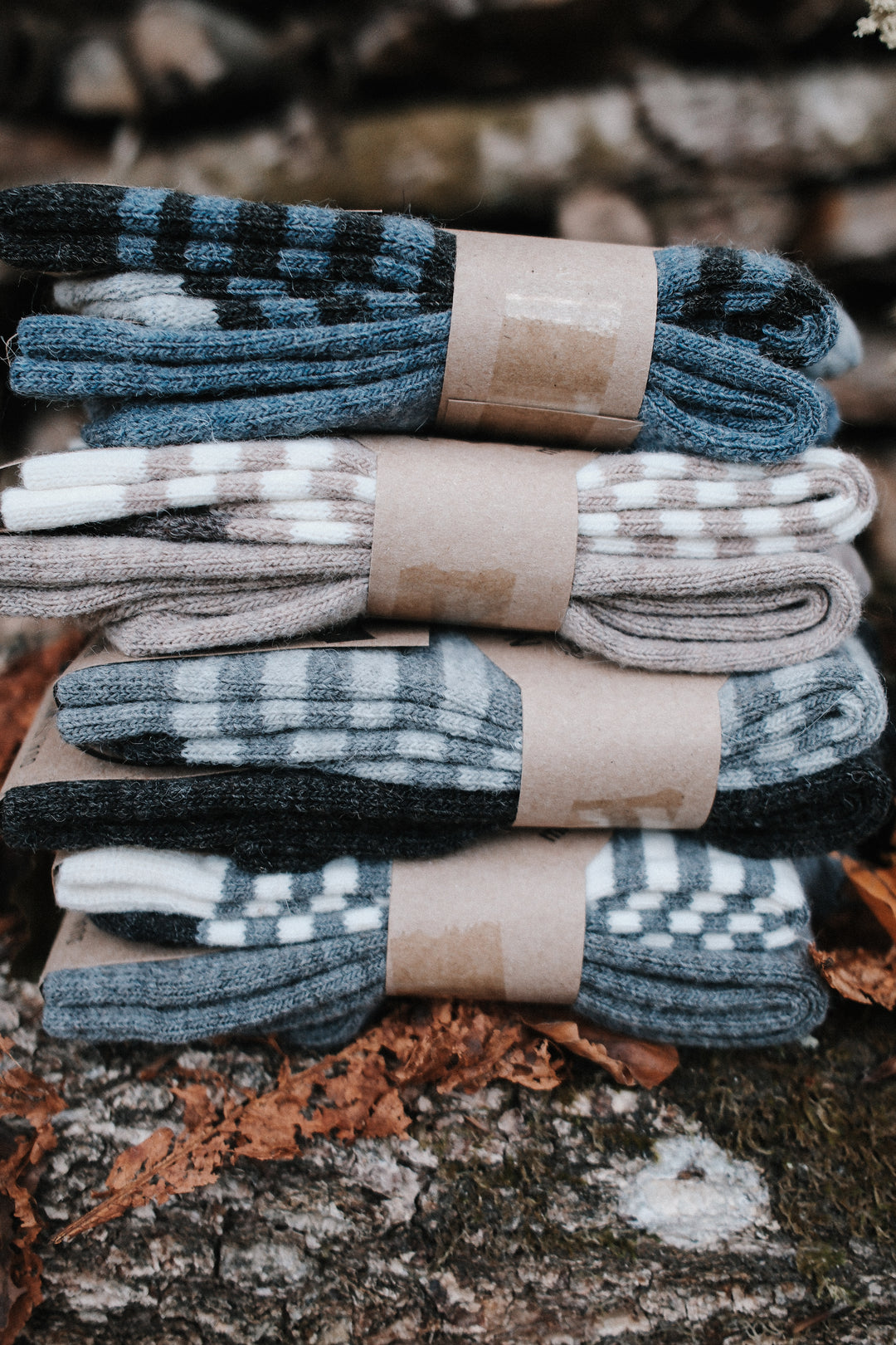Superwarme Alpaka Socken gestreift grau/grau ~ 2 Paar