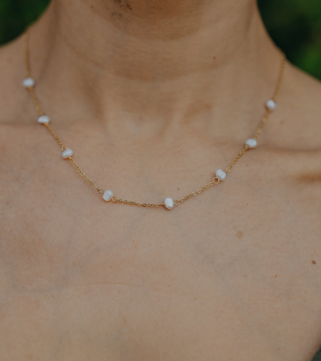 Halskette ~ MORNING DEW mit Süßwasserperlen