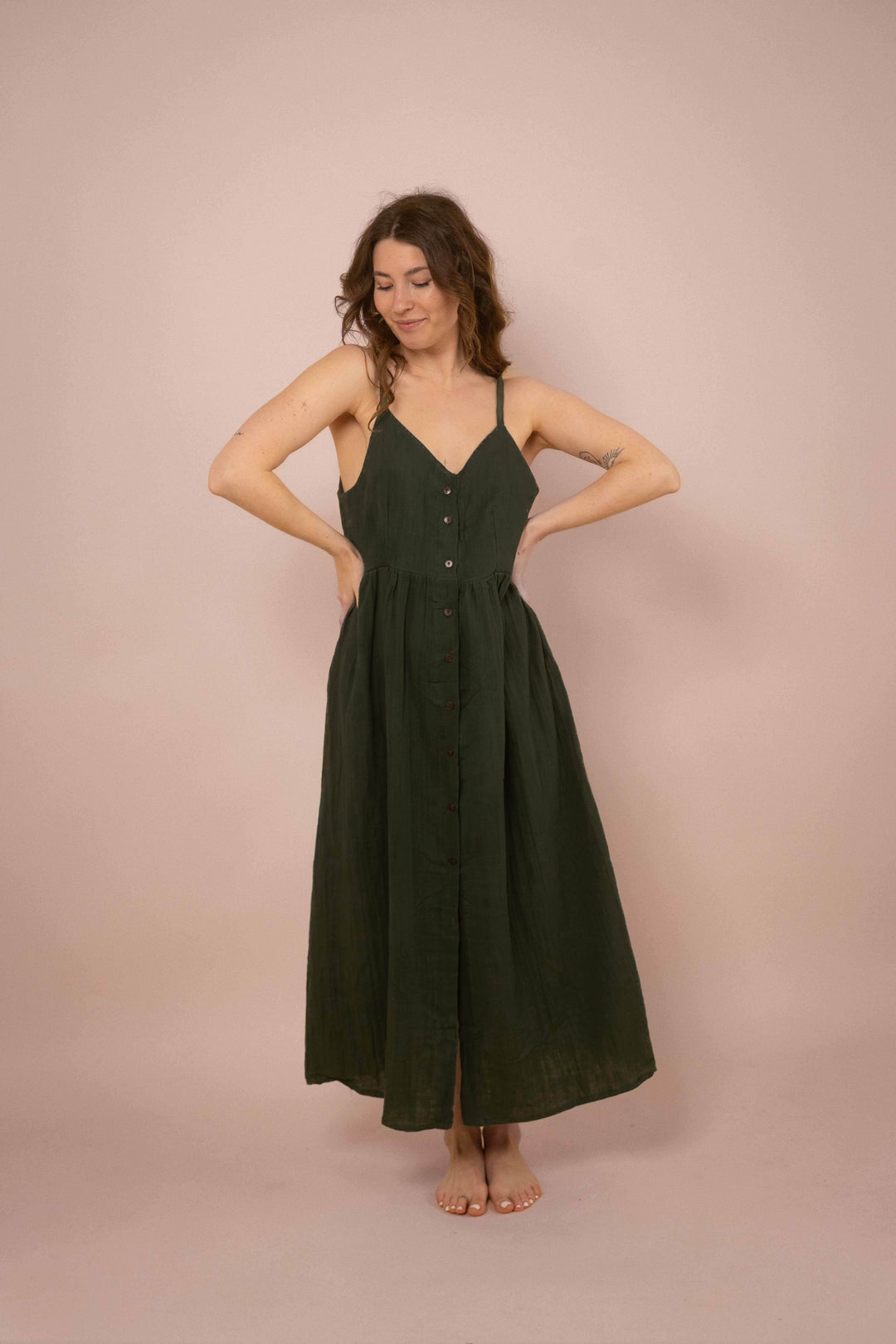 Kleid YOKO mit Knöpfen ~ Dunkelgrün