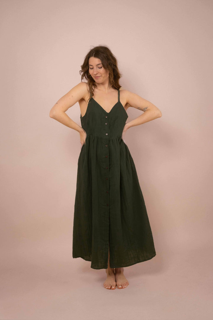 Kleid YOKO mit Knöpfen ~ Dunkelgrün