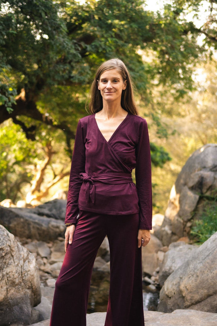 Leggins, Sport, Hose Yoga, Frau, Sporthose, Oberteil in rot / Aubergine, Yogaset