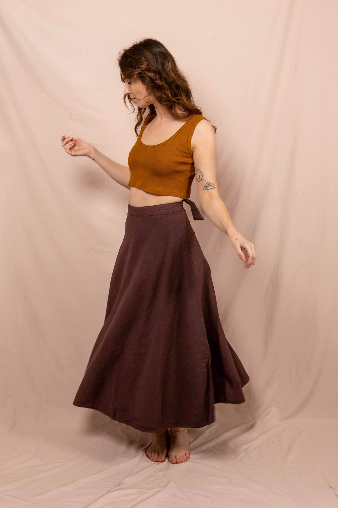 Wickelroch, Naturtextilie, Baumwolle, Langer weiter Rock, Zum Binden, Rock Braun, Sommerrock 