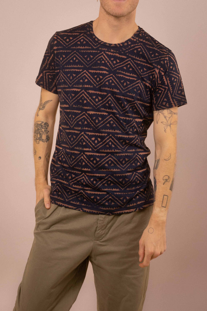 T-Shirt mit Blockprints blau-rosé