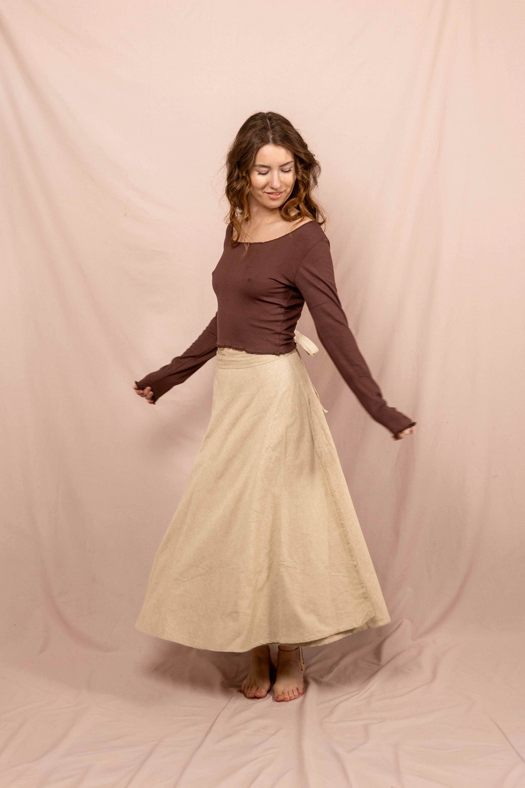 Wickelroch in Natur, Naturtextilie, Baumwolle, Langer weiter Rock, Zum Binden, Rock Beige