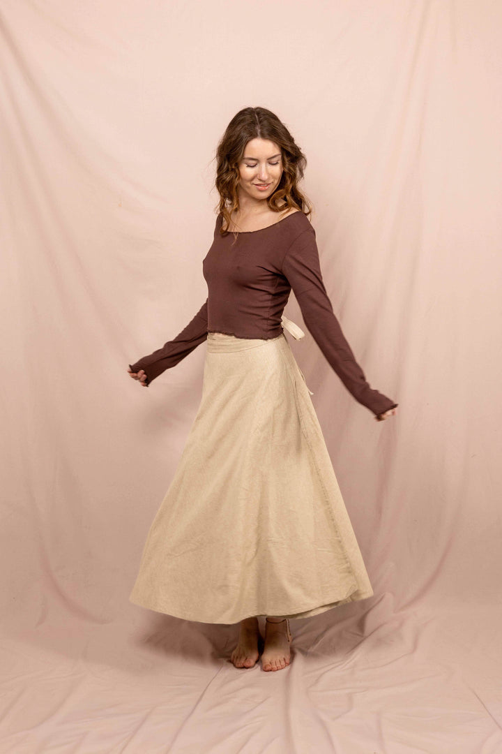 Wickelroch in Natur, Naturtextilie, Baumwolle, Langer weiter Rock, Zum Binden, Rock Beige