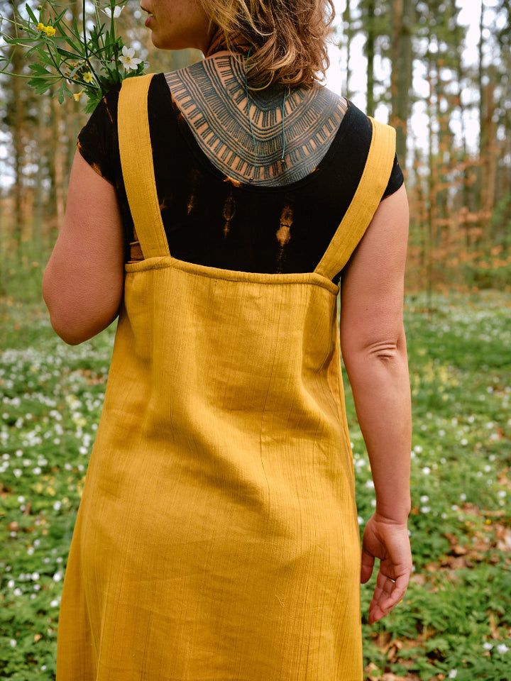 Musselin Kleid SOLEIL in senfgelb. Vintage Sommerkleid in Gelb. 100% Baumwolle.