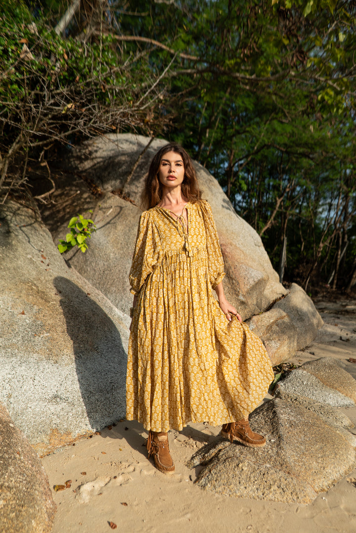 Langes Blockprint-Kleid LEONOR