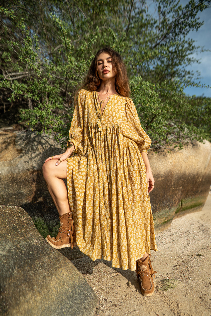 Langes Blockprint-Kleid LEONOR
