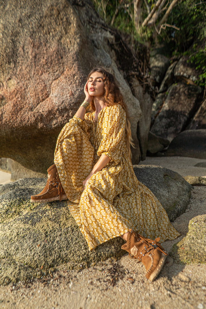 Langes Blockprint-Kleid LEONOR