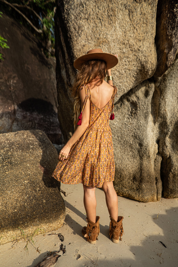 Kurzes Blockprint-Kleid ROSELLA