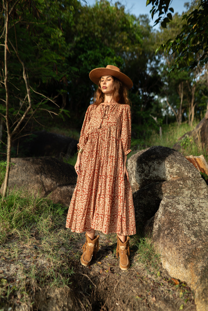 Langes Blockprint-Kleid MAYA