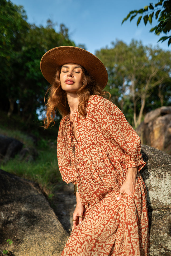 Langes Blockprint-Kleid MAYA