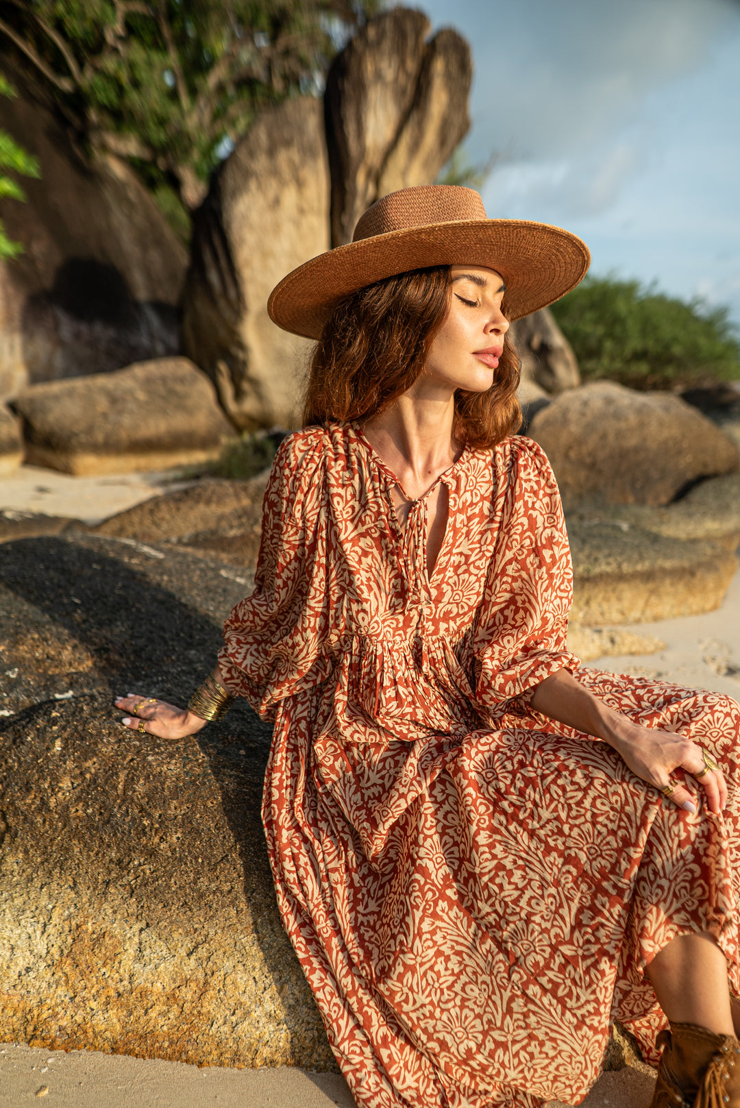 Langes Blockprint-Kleid MAYA