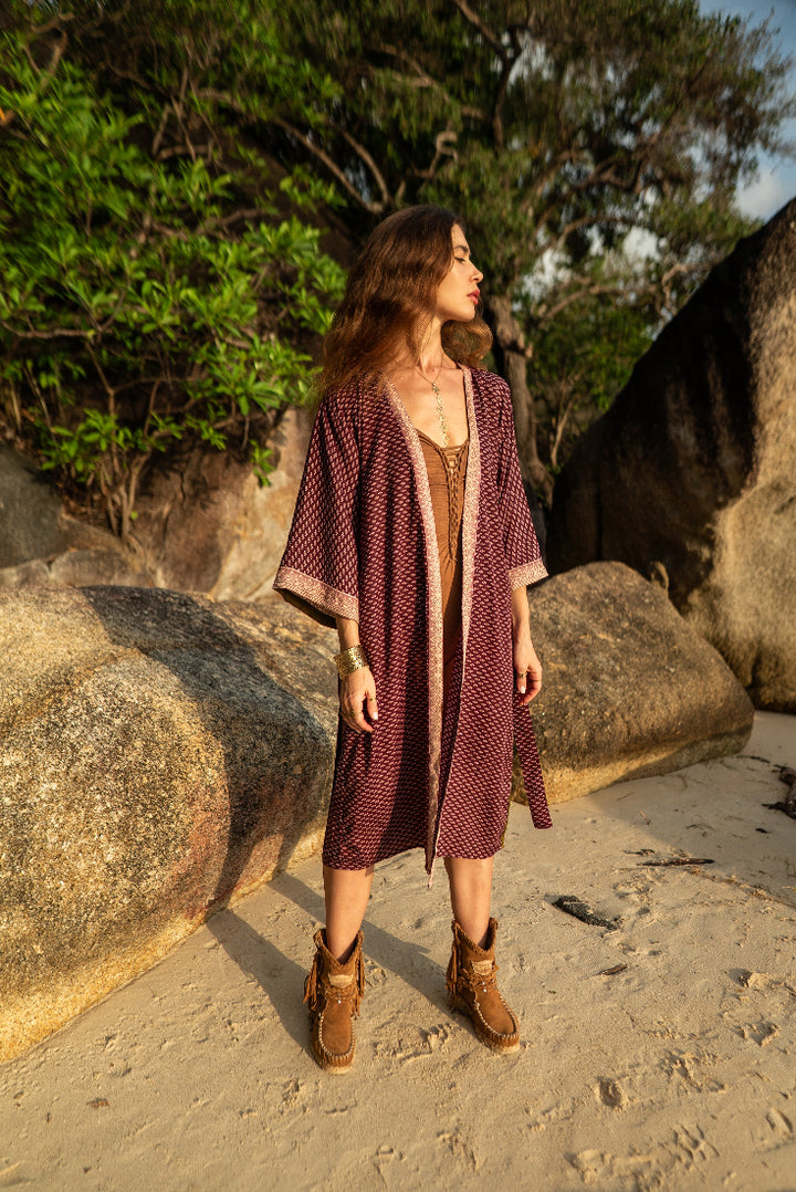 Vintage Kimono, Morgenmantel, Sauna, Bademantel, langer Strandkimono, Strandfashion, Strandmode Kimono.