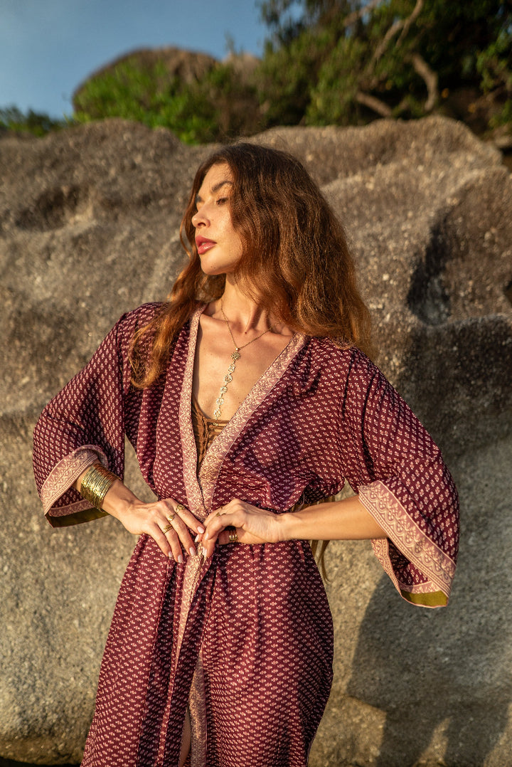 Vintage Kimono, Morgenmantel, Sauna, Bademantel, langer Strandkimono, Strandfashion, Strandmode Kimono.